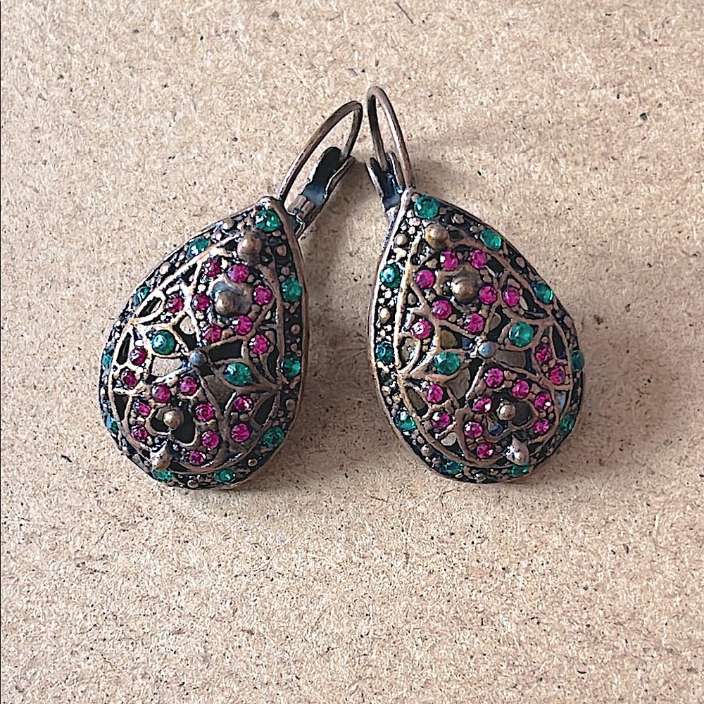 (2 for $20) Elegant vintage Multicolor Teardrop Earrings.
